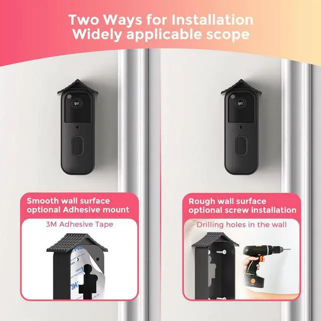 Alt view image 4 of 7 - No-Drill Blink Doorbell Mount - Compatible with Blink Video Doorbell (2nd Gen), Renter-Friendly Easy Installation, Security Camera Mount (Doorbell Not Included) Black