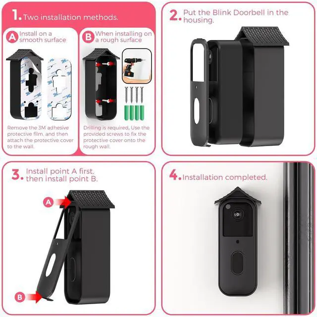 Alt view image 5 of 7 - No-Drill Blink Doorbell Mount - Compatible with Blink Video Doorbell (2nd Gen), Renter-Friendly Easy Installation, Security Camera Mount (Doorbell Not Included) Black