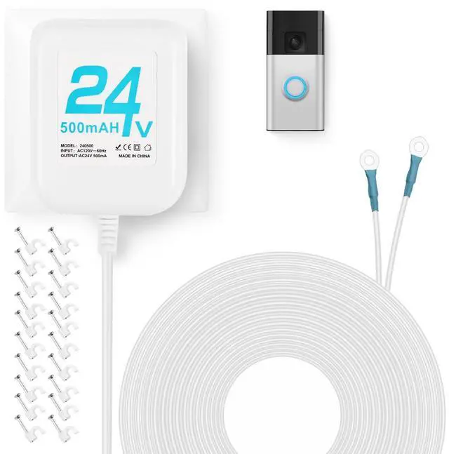 Main image of 24V Doorbell Transformer, AC Adapter for All Ring Video Doorbell Versions, 16.4ft Doorbell Power Supply, Power Cable Compatible with Ring, Nest, Wyze, and Eufy Doorbells (White)