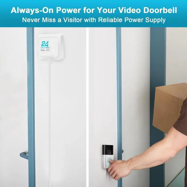 Alt view image 3 of 7 - 24V Doorbell Transformer, AC Adapter for All Ring Video Doorbell Versions, 16.4ft Doorbell Power Supply, Power Cable Compatible with Ring, Nest, Wyze, and Eufy Doorbells (White)