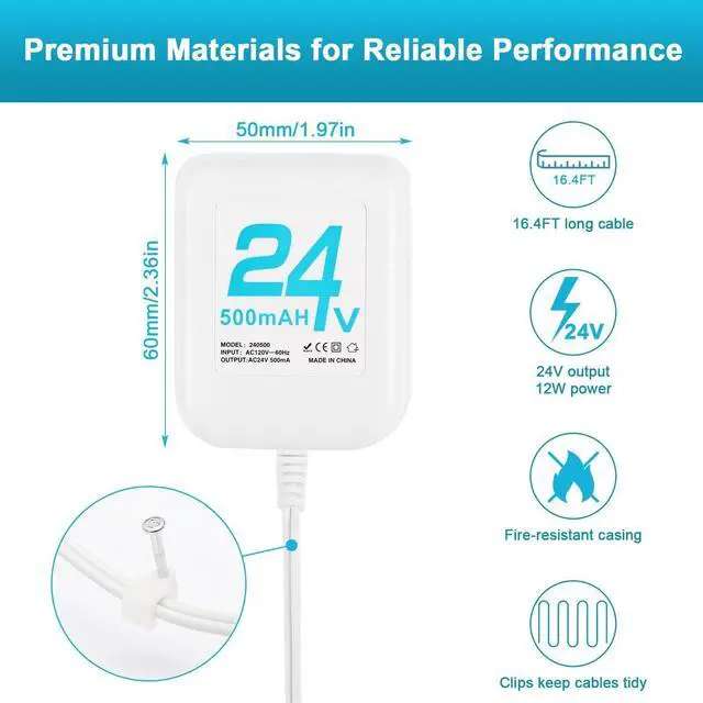 Alt view image 4 of 7 - 24V Doorbell Transformer, AC Adapter for All Ring Video Doorbell Versions, 16.4ft Doorbell Power Supply, Power Cable Compatible with Ring, Nest, Wyze, and Eufy Doorbells (White)