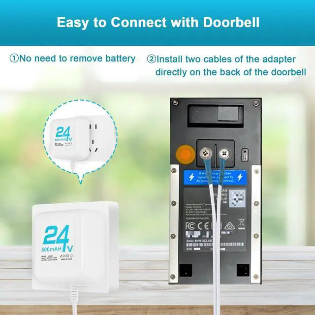 Alt view image 5 of 7 - 24V Doorbell Transformer, AC Adapter for All Ring Video Doorbell Versions, 16.4ft Doorbell Power Supply, Power Cable Compatible with Ring, Nest, Wyze, and Eufy Doorbells (White)