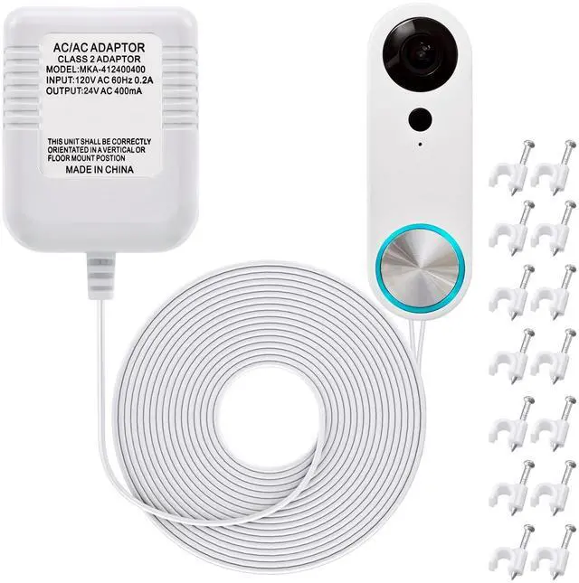 Main image of Video Doorbell Transformer, 24 Volt 16.4 Feet Doorbell Power Supply C Wire Adapter with 50 LPJ088 Cable Clips Compatible with Doorbell and Smart Thermostats
