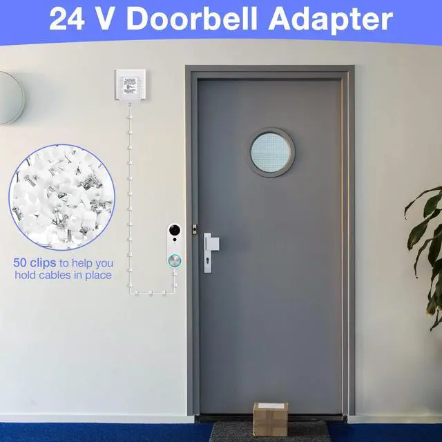 Alt view image 3 of 7 - Video Doorbell Transformer, 24 Volt 16.4 Feet Doorbell Power Supply C Wire Adapter with 50 LPJ088 Cable Clips Compatible with Doorbell and Smart Thermostats