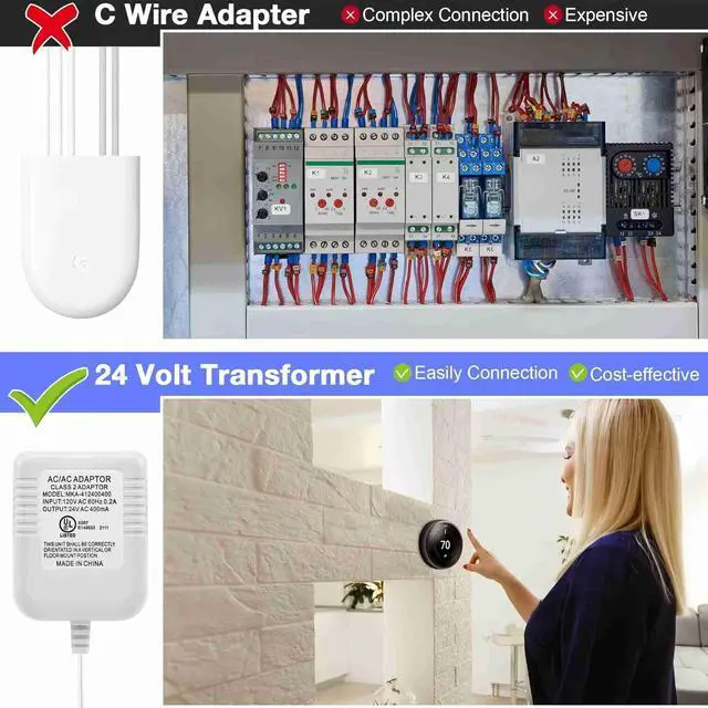 Alt view image 6 of 7 - Video Doorbell Transformer, 24 Volt 16.4 Feet Doorbell Power Supply C Wire Adapter with 50 LPJ088 Cable Clips Compatible with Doorbell and Smart Thermostats