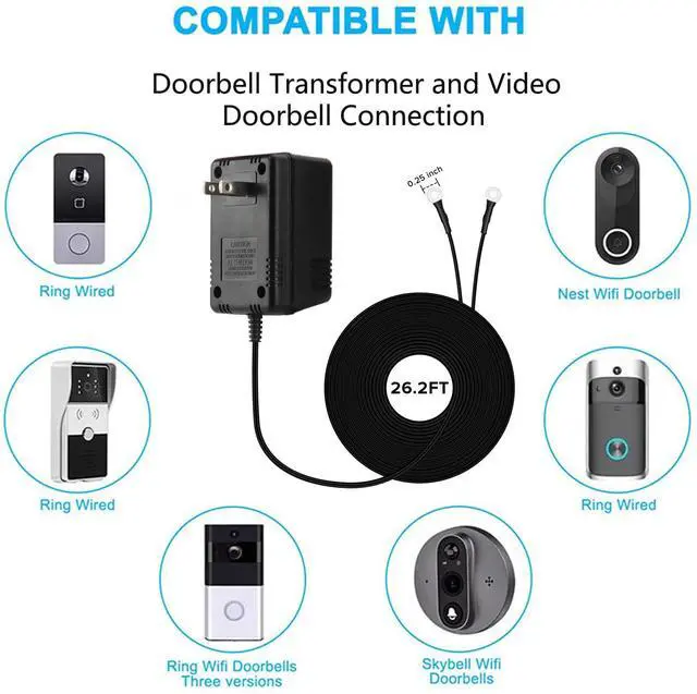 Alt view image 4 of 7 - 18V1000mA Video Doorbell Power Adapter for Video Doorbell, Ring Video Doorbell Pro and Ring Video Doorbell 2,Transformer Compatible with Zmodo Smart Doorbell and Nest Hello Doorbell(26Ft Power Cord)