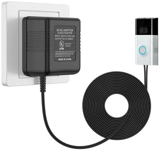 Main image of 18V 500mA UL Certified Video Doorbell Power Supply Adapter Compatible with Zmodo Doorbell/Nest Hello Doorbell Transformer (26ft Charging Cable)