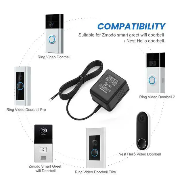 Alt view image 2 of 7 - 18V 500mA UL Certified Video Doorbell Power Supply Adapter Compatible with Zmodo Doorbell/Nest Hello Doorbell Transformer (26ft Charging Cable)