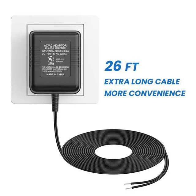 Alt view image 5 of 7 - 18V 500mA UL Certified Video Doorbell Power Supply Adapter Compatible with Zmodo Doorbell/Nest Hello Doorbell Transformer (26ft Charging Cable)