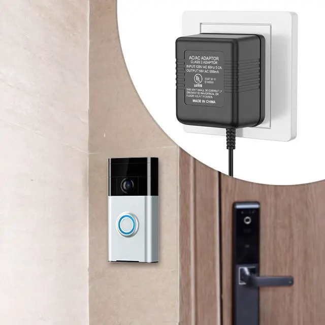 Alt view image 7 of 7 - 18V 500mA UL Certified Video Doorbell Power Supply Adapter Compatible with Zmodo Doorbell/Nest Hello Doorbell Transformer (26ft Charging Cable)