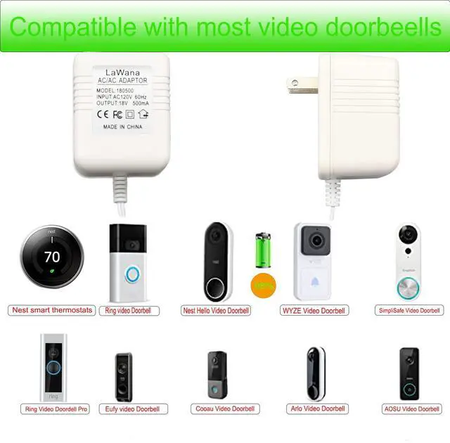 Alt view image 2 of 5 - 26FT Charging Cable18V500mA Doorbell Power Adapter for Video Doorbells, Ring Video Doorbell Pro and Ring Video Doorbell 2, Transformer Compatible with Zmodo Smart Doorbell and Nest Hello Doorbell