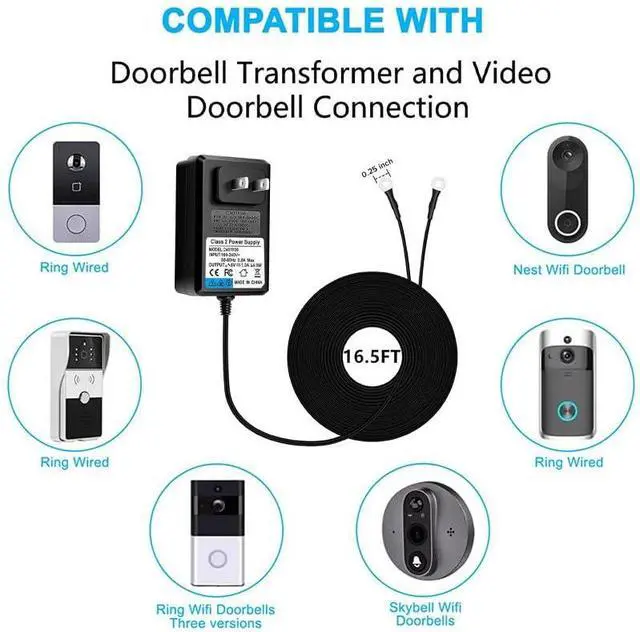 Alt view image 5 of 7 - 18V Video doorbell Power Adapter for Video Doorbell, Ring Video Doorbell Pro and Ring Video Doorbell 2,Transformer Compatible with Zmodo Smart Doorbell and Nest Hello Doorbell(16.5Ft Cord Black)