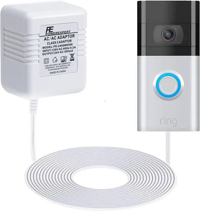 Main image of Doorbell Transformer 24V Adapter for Ring Video Doorbell, 16.4ft Long C Wire Power Supply, Compatible with Ring, Nest Hello, Wyze and Eufy Video Doorbells
