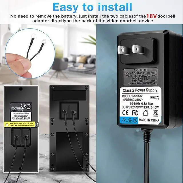 Alt view image 2 of 7 - 18V Video doorbell Power Adapter for Video Doorbell, Ring Video Doorbell Pro and Ring Video Doorbell 2,Transformer Compatible with Zmodo Smart Doorbell and Nest Hello Doorbell(16.5Ft Cord Black)