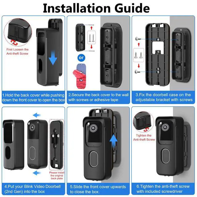 Alt view image 6 of 6 - Angle Adjustable Mount for Blink Video Doorbell 2nd Gen (2025 Release), Blink Doorbell Mount with Full Cover Protection Case, No-Drill Mounting Bracket for Doorbell Camera, Wide Viewing Range