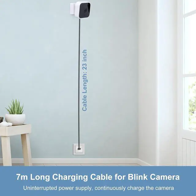 Alt view image 4 of 6 - 23ft/7m Power Cable and Adapter for Blink Outdoor 4 (4th Gen) & (3rd Gen) & Blink XT/XT2, Weatherproof Extension Cable Compatible with Blink Camera with Micro USB Adapter