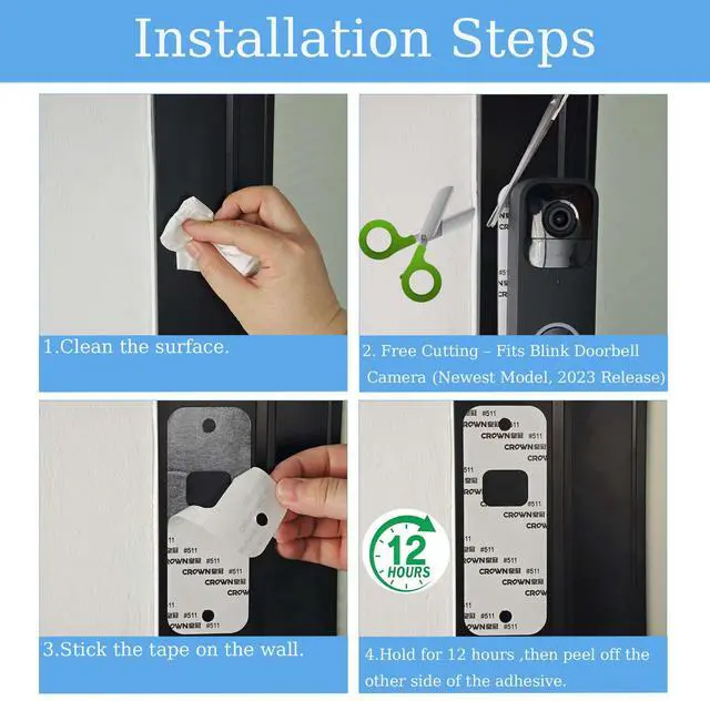 Alt view image 2 of 6 - Double-Sided Adhesive Strips for Blink Video Doorbell, 4-Pack Strong Mounting Tape, Drill-Free, No Screws, Residue-Free Installation for Blink Doorbell (2024 Model)