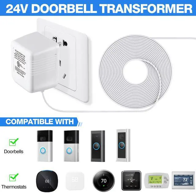Alt view image 2 of 7 - 24V Doorbell Transformer Adapter, 22.96ft Long C Wire Adapter Compatible with Ring, Nest Hello, Wyze, Eufy, 500mA Video Doorbell Power Supply with 48PCS Cable Clips