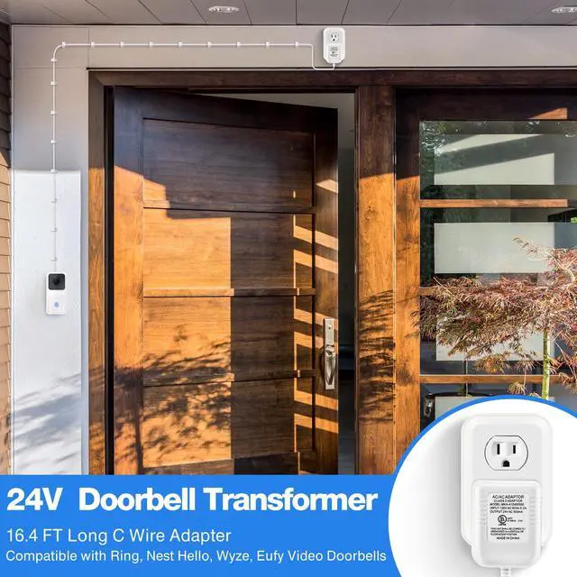 Alt view image 7 of 7 - 24V Doorbell Transformer Adapter, 22.96ft Long C Wire Adapter Compatible with Ring, Nest Hello, Wyze, Eufy, 500mA Video Doorbell Power Supply with 48PCS Cable Clips
