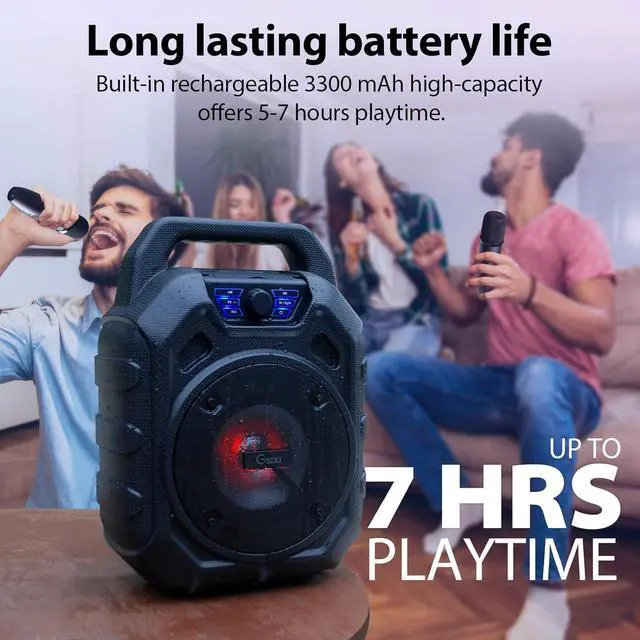 Alt view image 3 of 6 - Karaoke Machine with 2 Wireless Microphones/Portable Bluetooth Speaker Karaoke Machine/IPX6 Waterproof Kareoke Machine for Adults/Kids, for Home Jobsite,Party,Travel, Support TF/USB/AUX/LED Light