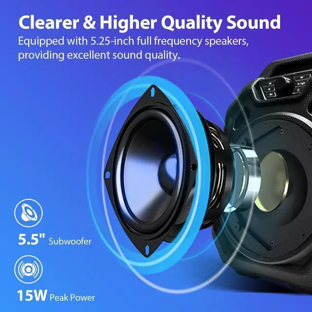 Alt view image 4 of 6 - Karaoke Machine with 2 Wireless Microphones/Portable Bluetooth Speaker Karaoke Machine/IPX6 Waterproof Kareoke Machine for Adults/Kids, for Home Jobsite,Party,Travel, Support TF/USB/AUX/LED Light