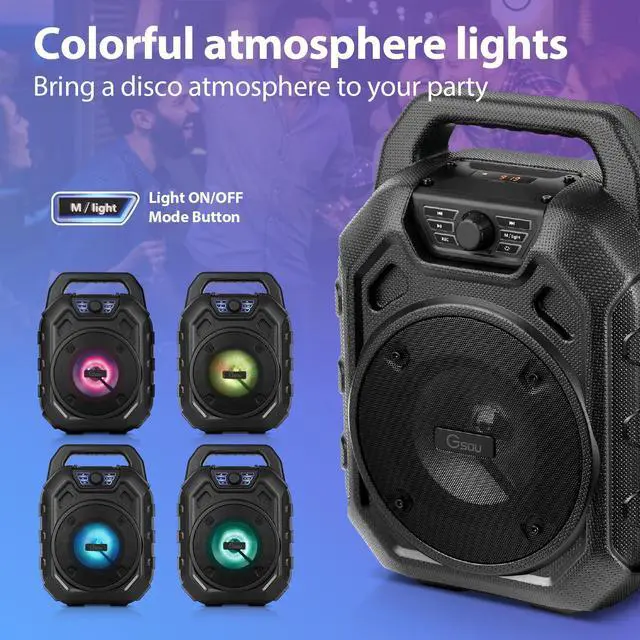 Alt view image 6 of 6 - Karaoke Machine with 2 Wireless Microphones/Portable Bluetooth Speaker Karaoke Machine/IPX6 Waterproof Kareoke Machine for Adults/Kids, for Home Jobsite,Party,Travel, Support TF/USB/AUX/LED Light