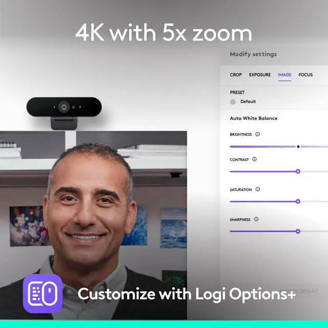 Alt view image 2 of 7 - Brio 4K Webcam, Video Calling, Noise-Cancelling mic, HD Auto Light Correction, Wide Field of View, Windows Hello Works with Microsoft Teams, Zoom, Google Meet, PC/Mac/Laptop/MacBook/Tablet