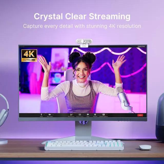 Alt view image 2 of 7 - N660P Pro 4K Webcam with Distortion-Free Lens, 1080p 60 fps Autofocus USB Streaming Camera, 3DNR, Noise-Canceling Mics & Privacy Cover, Web Cam for Gaming/Live Streaming/PC/Mac/Switch 2, White