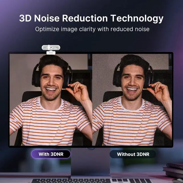 Alt view image 5 of 7 - N660P Pro 4K Webcam with Distortion-Free Lens, 1080p 60 fps Autofocus USB Streaming Camera, 3DNR, Noise-Canceling Mics & Privacy Cover, Web Cam for Gaming/Live Streaming/PC/Mac/Switch 2, White
