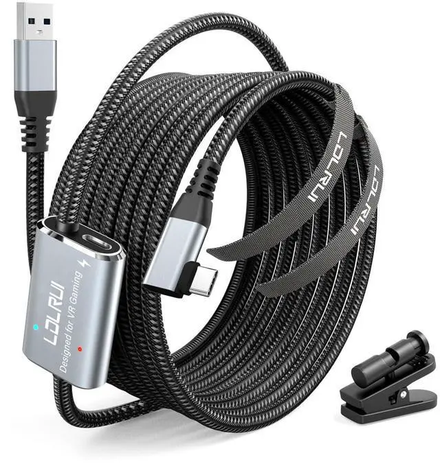 Main image of VR Link Cable 16FT (5M), PD3.0 Fast Charging-Unlimited Playtime, USB 3.0 to USB-C 5Gbps, for Meta Quest 3/2/Pro & Pico 4, PC VR Cable with Clip, Steam VR & Oculus Compatible
