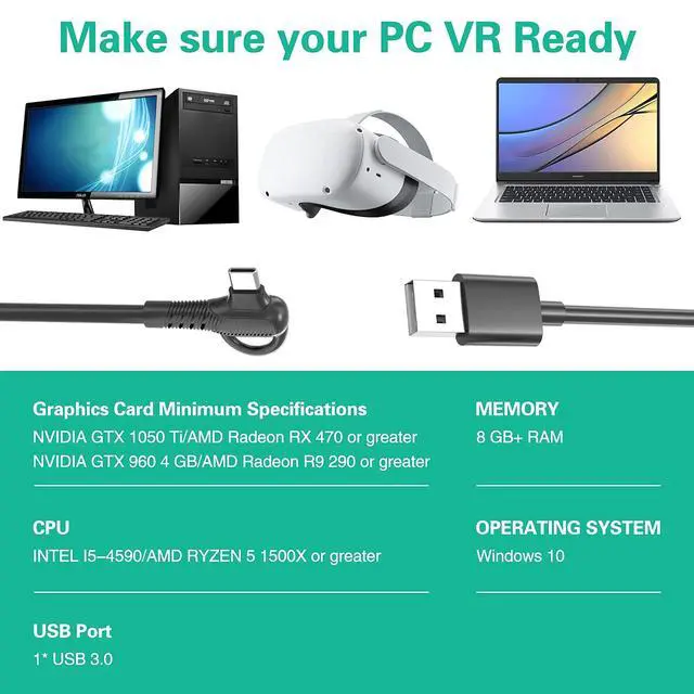 Alt view image 4 of 7 - Long Link Cable for Quest 3/2/Quest, 16.4ft/5m USB C 3.2 Gen1 Cable for PC Gaming & VR Headset, Fast Charging & High Speed Data Transfer 90 Degree Type C to USB A Fast Charger Cord