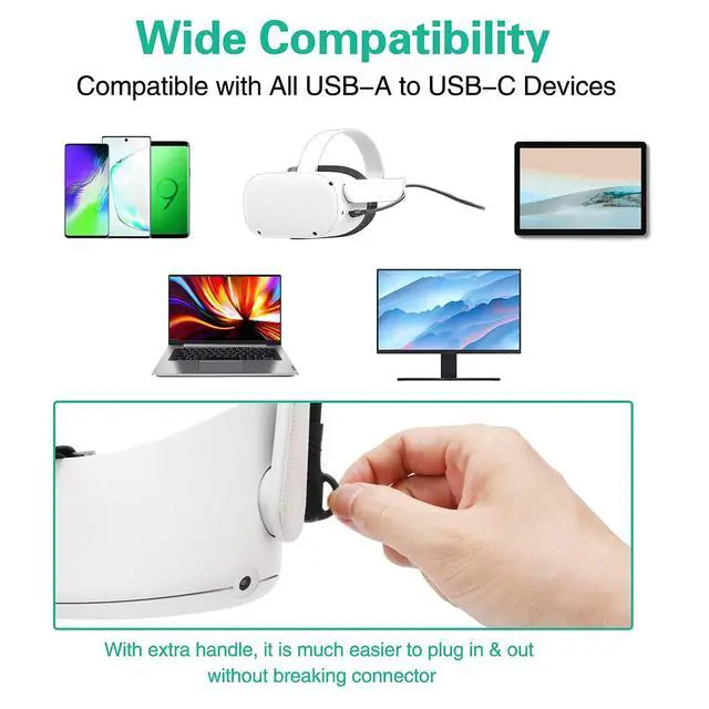 Alt view image 6 of 7 - Long Link Cable for Quest 3/2/Quest, 16.4ft/5m USB C 3.2 Gen1 Cable for PC Gaming & VR Headset, Fast Charging & High Speed Data Transfer 90 Degree Type C to USB A Fast Charger Cord