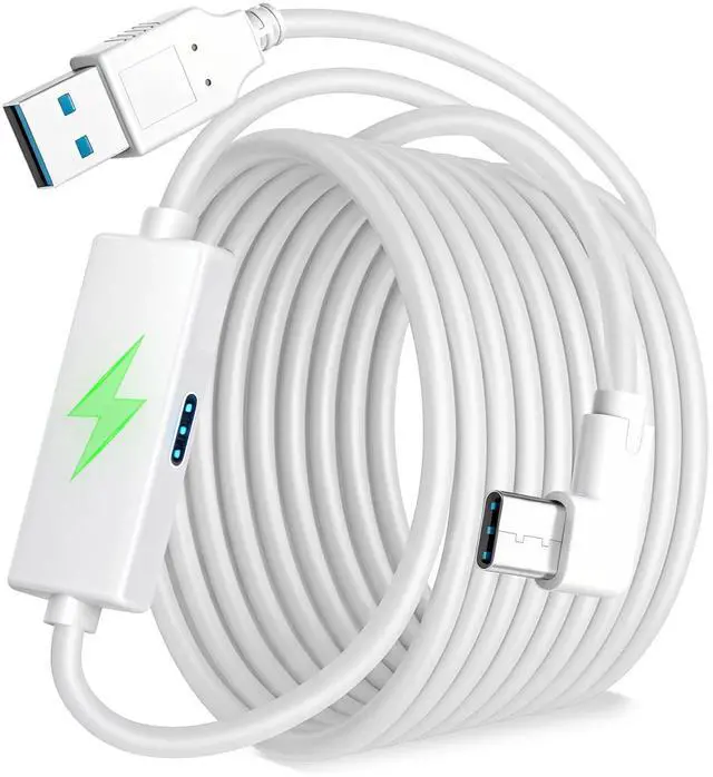 Main image of Design 16FT Link Cable for Quest 3S/3, Quest 2, Quest Pro, with Separate Charging Port for Uninterrupted Power, USB 3.0 Type A to C Cable for VR Headset Accessories and Gaming PC, White