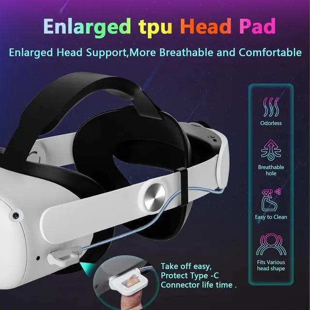 Alt view image 6 of 7 - Head Strap with 10000mAh Battery for Oculus Quest 2, Cool RGB Light Fast Charging Adjustable Battery Pack for Meta Elite Strap Replacement Extend 8H Playtime, Enhanced Comfort Reduce Pressure