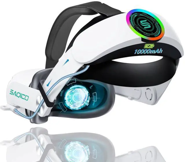 Main image of Head Strap with 10000mAh Battery for Oculus Quest 2, Cool RGB Light Fast Charging Adjustable Battery Pack for Meta Elite Strap Replacement Extend 8H Playtime, Enhanced Comfort Reduce Pressure