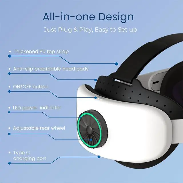 Alt view image 4 of 7 - Elite Strap with Battery for Oculus Quest 2,8000mAh Extend 9hrs Playtime,Fast Charging VR Power,Counter Balance&Adjustable Head Strap for Enhanced Support and Comfort in VR