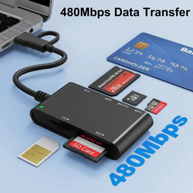 Alt view image 2 of 5 - 7 in 2 SIM Card Adapter, USB-C/USB-A Military CAC Smart Card Reader, SD/TF/SIM/PIV/M2/IC/ID/MS Pro Duo Memory Card Reader for iPhone 17 16 15/iPad/Windows/Mac/Linux