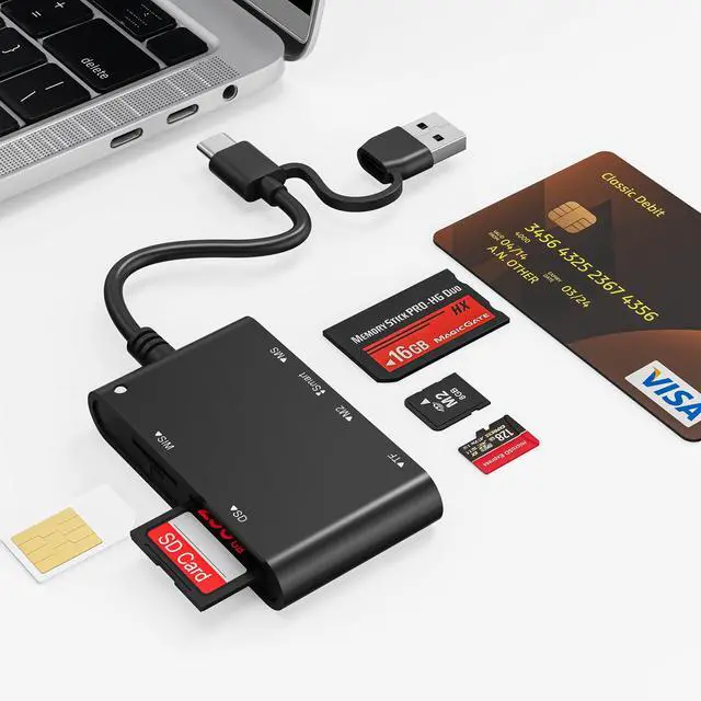 Main image of 7 in 2 SIM Card Adapter, USB-C/USB-A Military CAC Smart Card Reader, SD/TF/SIM/PIV/M2/IC/ID/MS Pro Duo Memory Card Reader for iPhone 17 16 15/iPad/Windows/Mac/Linux
