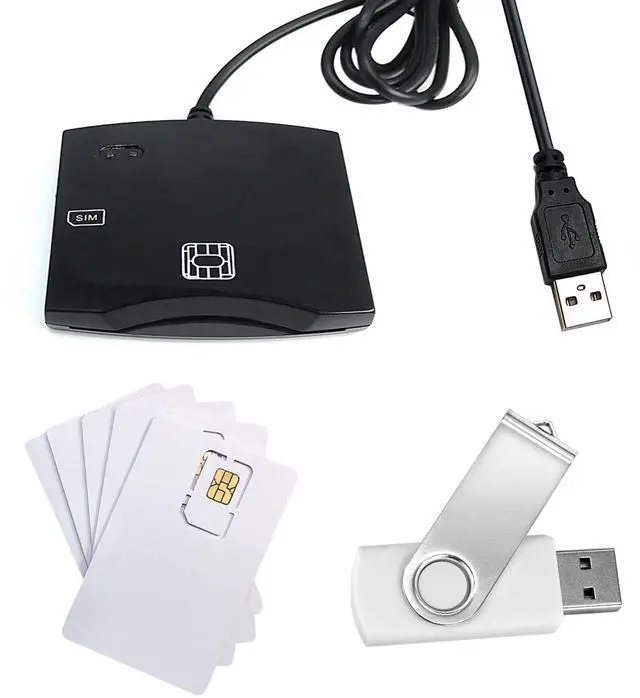 Main image of Smart Card Reader Writer USB: CAC Card Reader for Win & OS & Linux - EMV Chip Reader Writer Programmer - 5pc Blank Programable LTE USIM 4G Card & SIM Personalize Software
