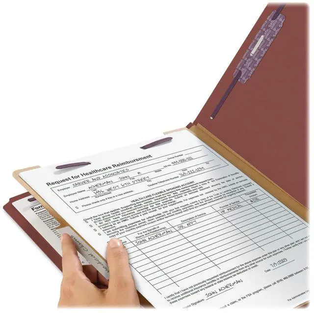 Alt view image 2 of 5 - Pressboard Classification File Folder with SafeSHIELD Fasteners, 1 Divider, 2" Expansion, Letter Size, Red, 10 per Box (13775)