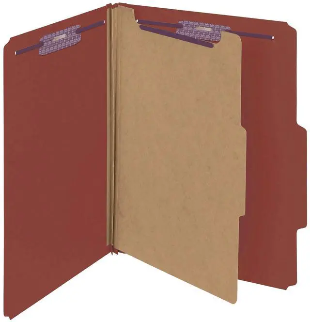 Alt view image 3 of 5 - Pressboard Classification File Folder with SafeSHIELD Fasteners, 1 Divider, 2" Expansion, Letter Size, Red, 10 per Box (13775)