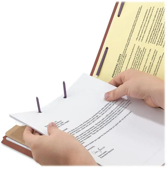 Alt view image 4 of 5 - Pressboard Classification File Folder with SafeSHIELD Fasteners, 1 Divider, 2" Expansion, Letter Size, Red, 10 per Box (13775)