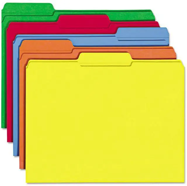 Alt view image 6 of 7 - File Folders Letter Sized, 1/3-Cut Tab, Assorted Positions, Letter Size, Assorted Primary Colors, 100 Per Box (11943)