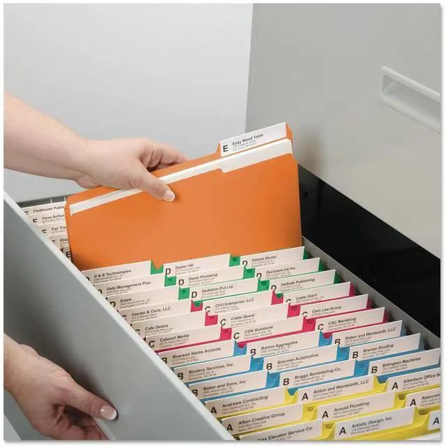 Alt view image 7 of 7 - File Folders Letter Sized, 1/3-Cut Tab, Assorted Positions, Letter Size, Assorted Primary Colors, 100 Per Box (11943)