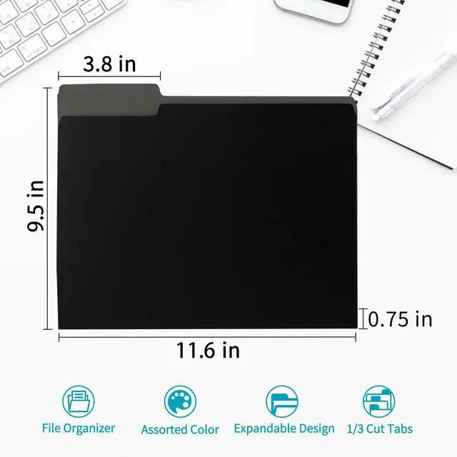 Alt view image 2 of 7 - 36 Packs Colored File Folders,Black File Folders,Two Tone Color File Folder 8.5 x 11 Inch,1/3 Cut Tabs Letter Size,Manila File Folders for Office,School and Home,Organization