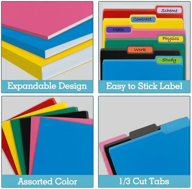 Alt view image 4 of 7 - 36 Packs Colored File Folders,Black File Folders,Two Tone Color File Folder 8.5 x 11 Inch,1/3 Cut Tabs Letter Size,Manila File Folders for Office,School and Home,Organization