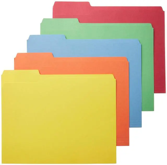 Main image of Sturdy File Folders with Tabs for Filing and Organization, AMZ401, Letter Size, Assorted Colors, 100-Pack