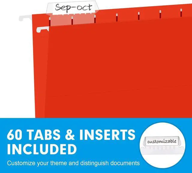 Alt view image 6 of 7 - Hanging File Folders, RAZCC 60 Pack Reinforced Hanging Folders Letter Size, Designed for Bulky Files, Filing Cabinet, Adjustable Tabs, Assorted Colors