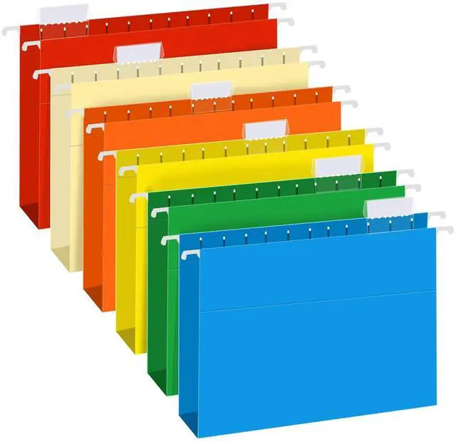 Main image of Extra Capacity Hanging File Folders, RAZCC 30 Pack Letter Size Reinforced Hanging Folders with Heavy Duty 2 Inch Expansion for Bulky Files, Filing Cabinet, Adjustable Tabs, Assorted Colors