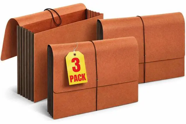 Main image of Expanding File Folder with Flap and Cord Closure, 5-1/4" Expansion, Letter Size, Wallet Redrope, 3 Pack